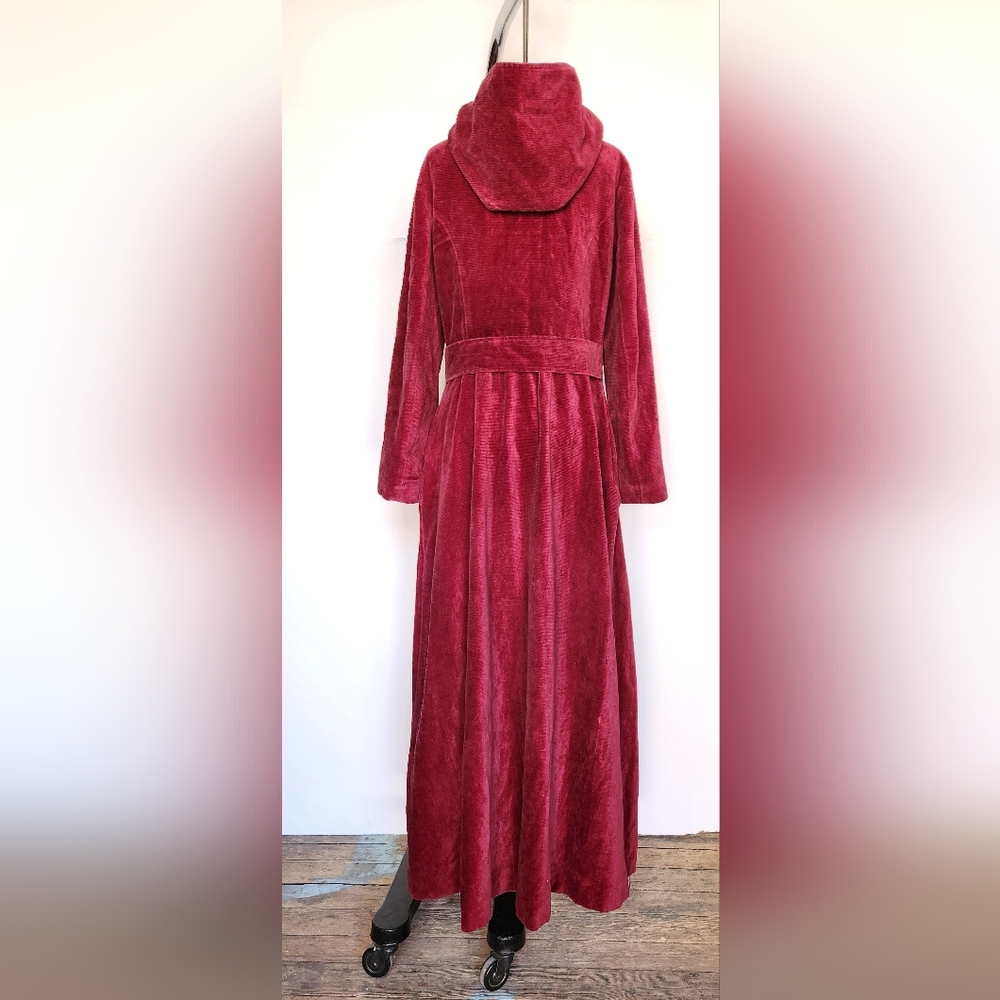 Vintage Hooded RED Corduroy Coat Floor Length Hooded Coat Red Riding Hood 70s - Picture 7 of 14